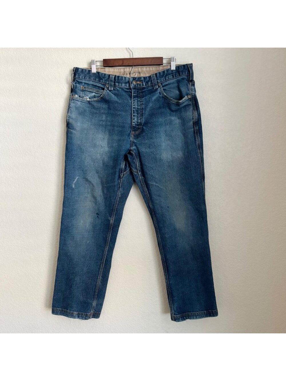 Duluth Trading Mens Blue Jeans 38x30 Cotton/Spandex Workwear Denim Pants Worn